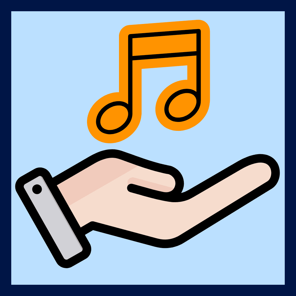 Graphic of a hand presenting two eighth notes