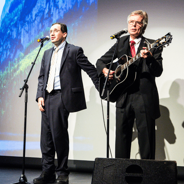 Image of Daniel Trush and Gerry Powers on stage performing together at the Danny Awards