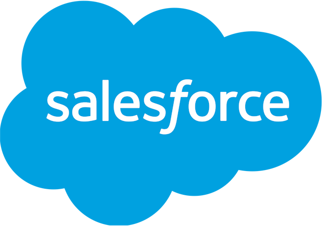 Image of a blue cloud with the word "Salesforce" inside it. 