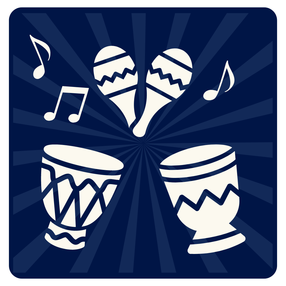 Image of three stylized hand drums arranged in a triangle