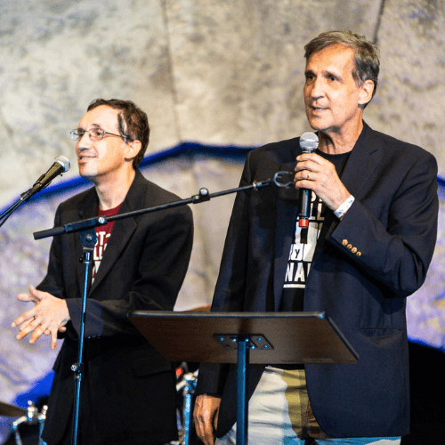 Ken and Daniel speaking at Bethel Woods