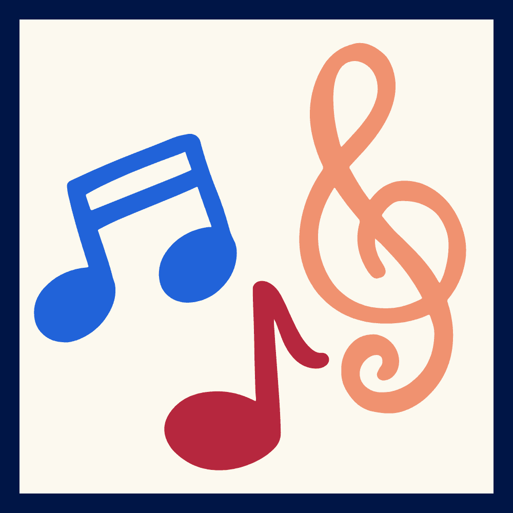 Graphic of a treble clef, an eighth note, and two sixteenth notes